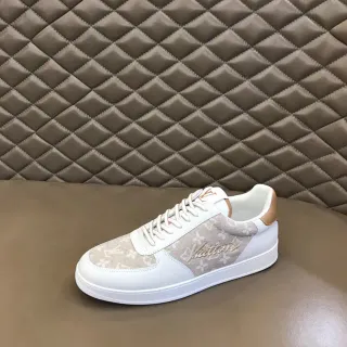 Louis Vuitton LV Trainer Branco Bege Low-Top Monogramado Painel Textil Sneakers Lifestyle