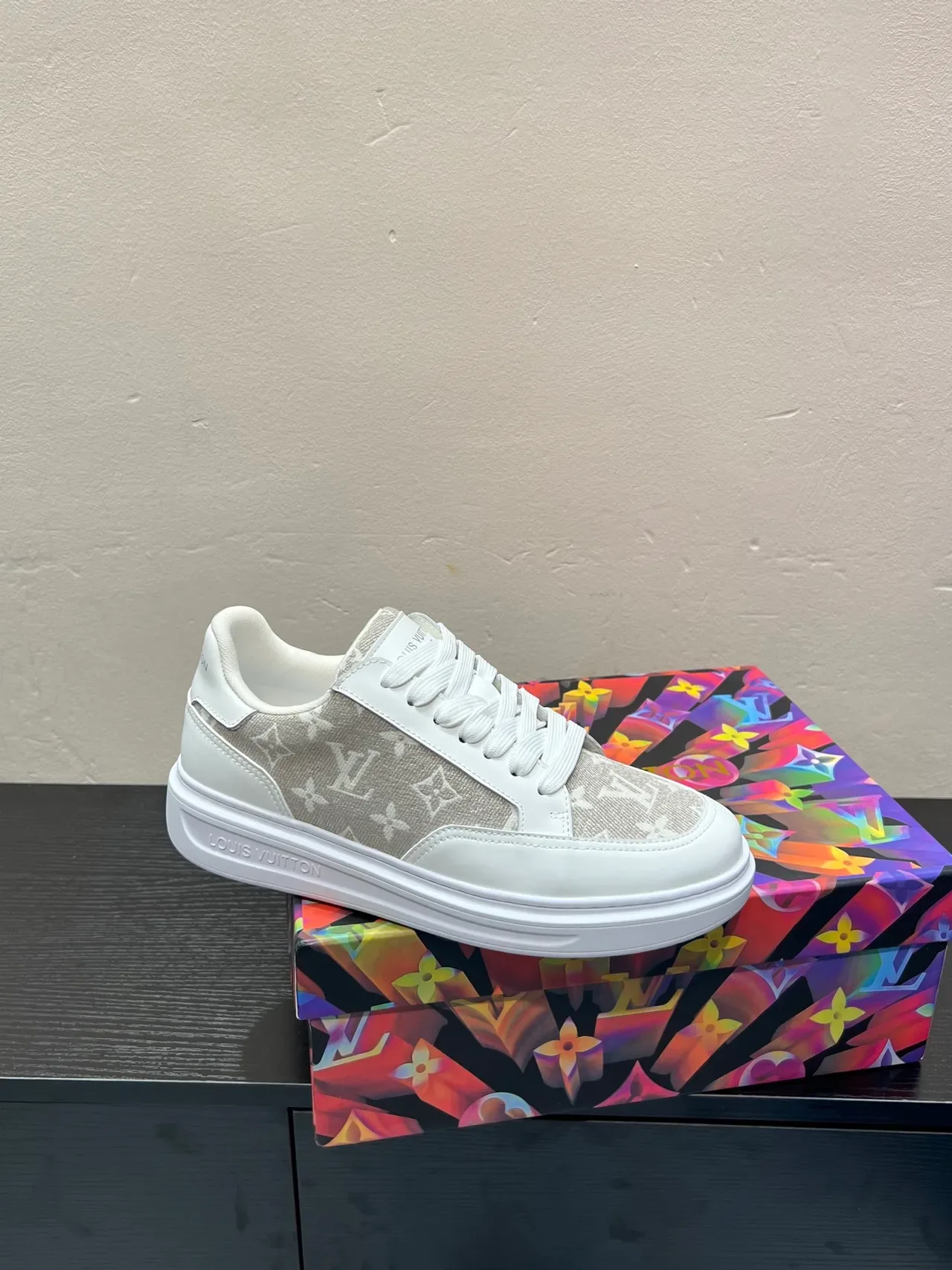 Louis Vuitton LV Trainer White Beige Monogram-Print Upper Platform Sole Lifestyle Sneakers 9