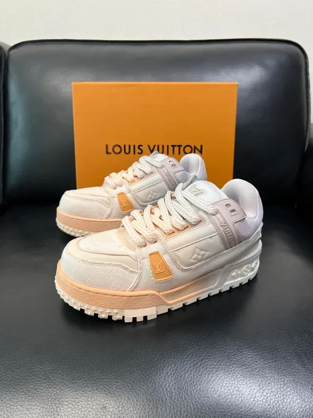 लुई विट्टन LV Trainer सफेद भूरा मोनोग्राम कैनवास अपर लेयर्ड चंकी सोल लाइफस्टाइल स्नीकर 5