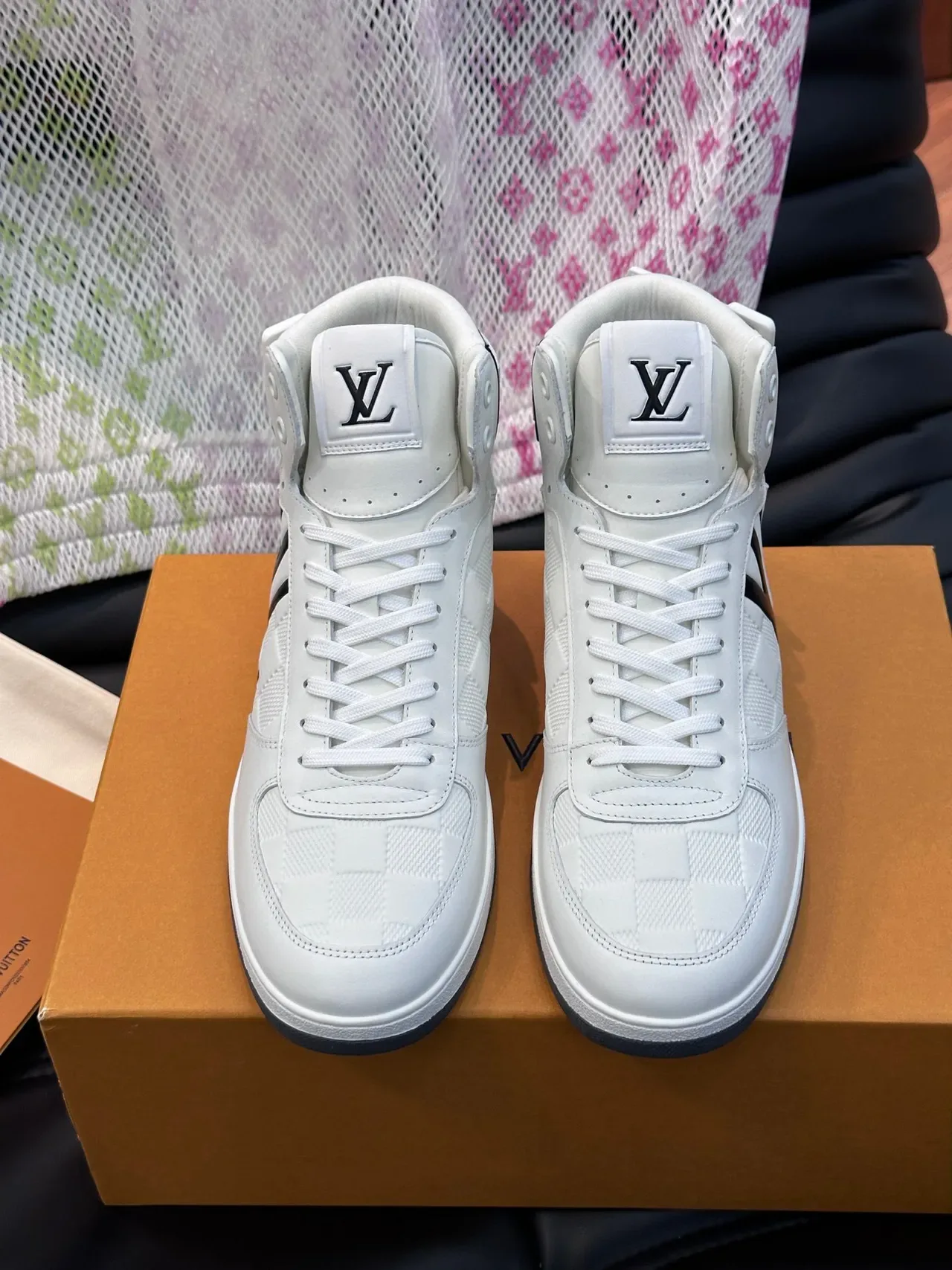 Louis Vuitton LV Trainer Blanc Noir Haut Damier Check Pattern Chaussures Lifestyle 7