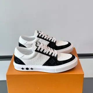 Louis Vuitton LV Trainer Branco Preto Monogram Canvas Dois Tons Tênis Lifestyle