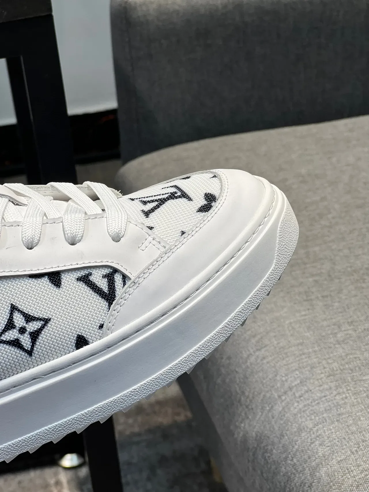 Louis Vuitton LV Trainer White Black Monogrammed Canvas Platform Sole Lifestyle Sneakers 3