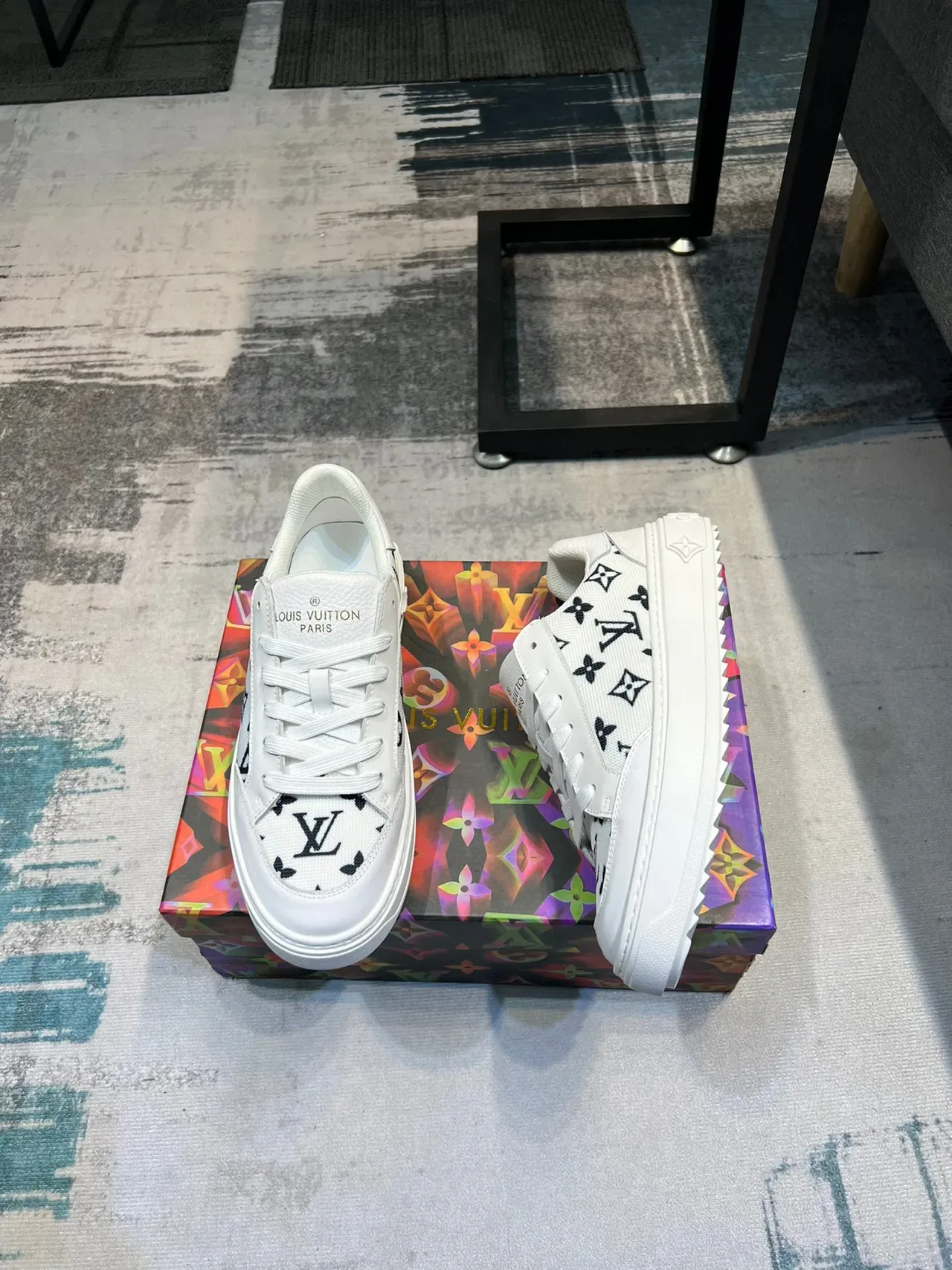 Louis Vuitton LV Trainer White Black Monogrammed Canvas Platform Sole Lifestyle Sneakers 4