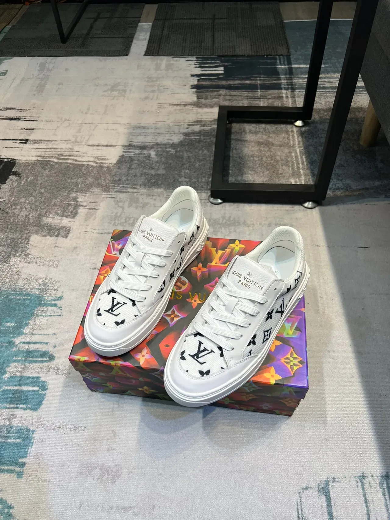 Louis Vuitton LV Trainer White Black Monogrammed Canvas Platform Sole Lifestyle Sneakers 5