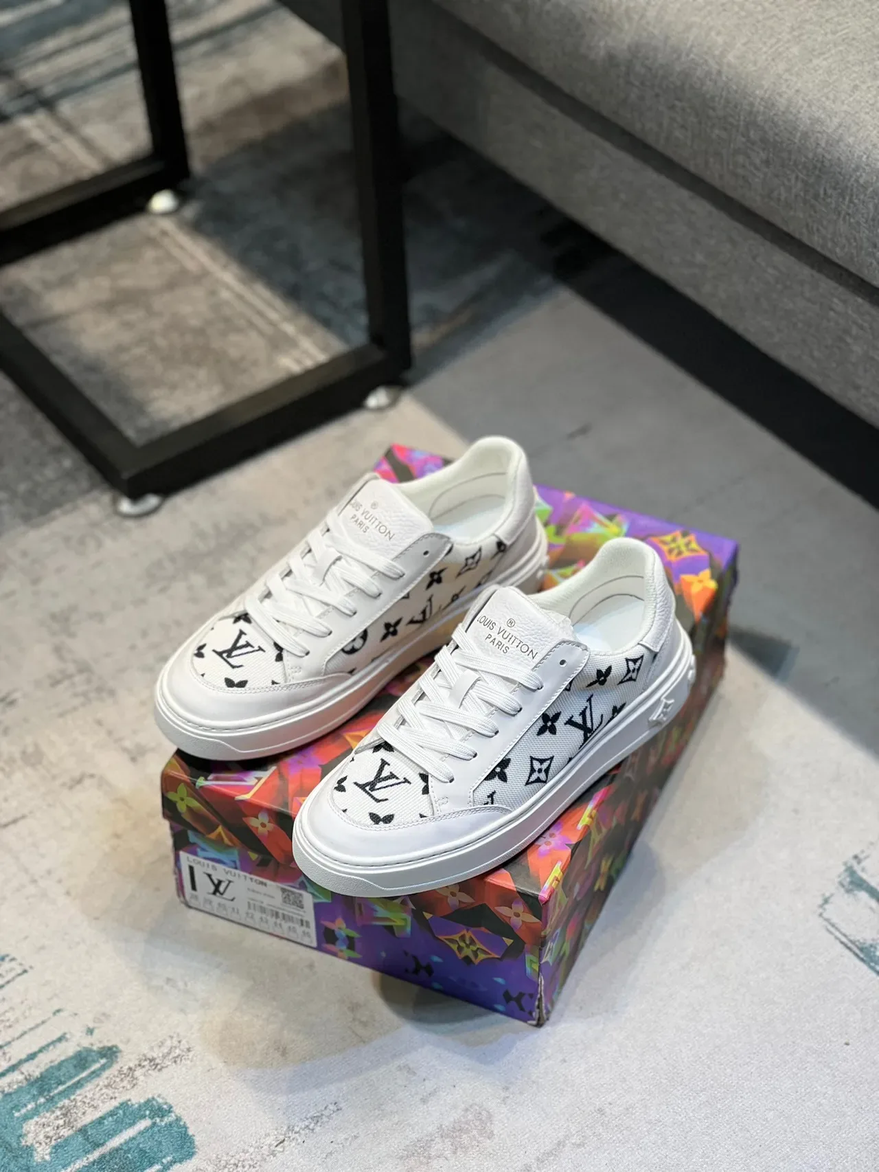 Louis Vuitton LV Trainer White Black Monogrammed Canvas Platform Sole Lifestyle Sneakers 7
