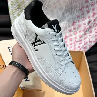 Louis Vuitton LV Trainer Tênis Lifestyle Branco e Preto Logo Lateral Monogramado Overlay Damier Check