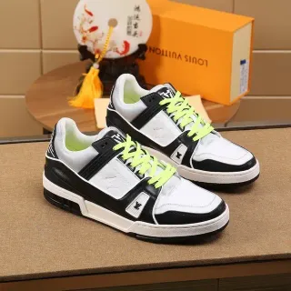 Louis Vuitton LV Trainer 白色黑色 分段皮革和网面鞋面 生活方式运动鞋
