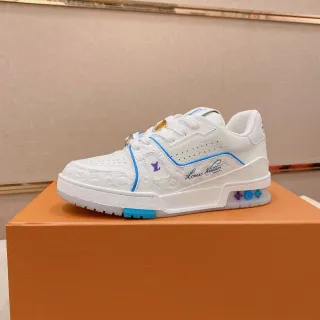 Louis Vuitton LV Trainer Blanco Azul Monogram Cuero En La Parte Superior Tubo De Dos Tonos Lifestyle Sneakers