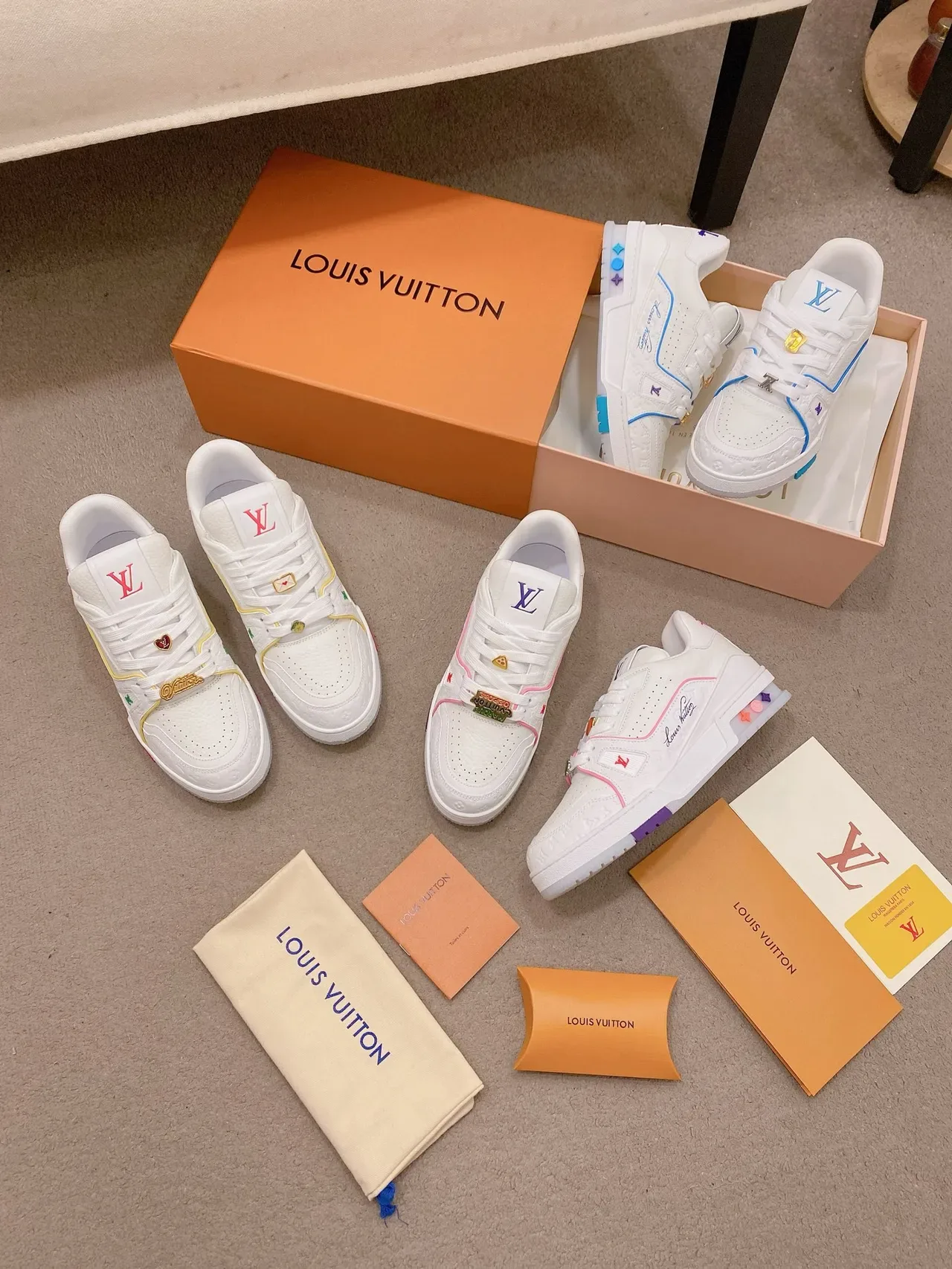 Louis Vuitton LV Trainer White Blue Monogram Leather Upper Dual-Tone Piping Lifestyle Sneakers 2