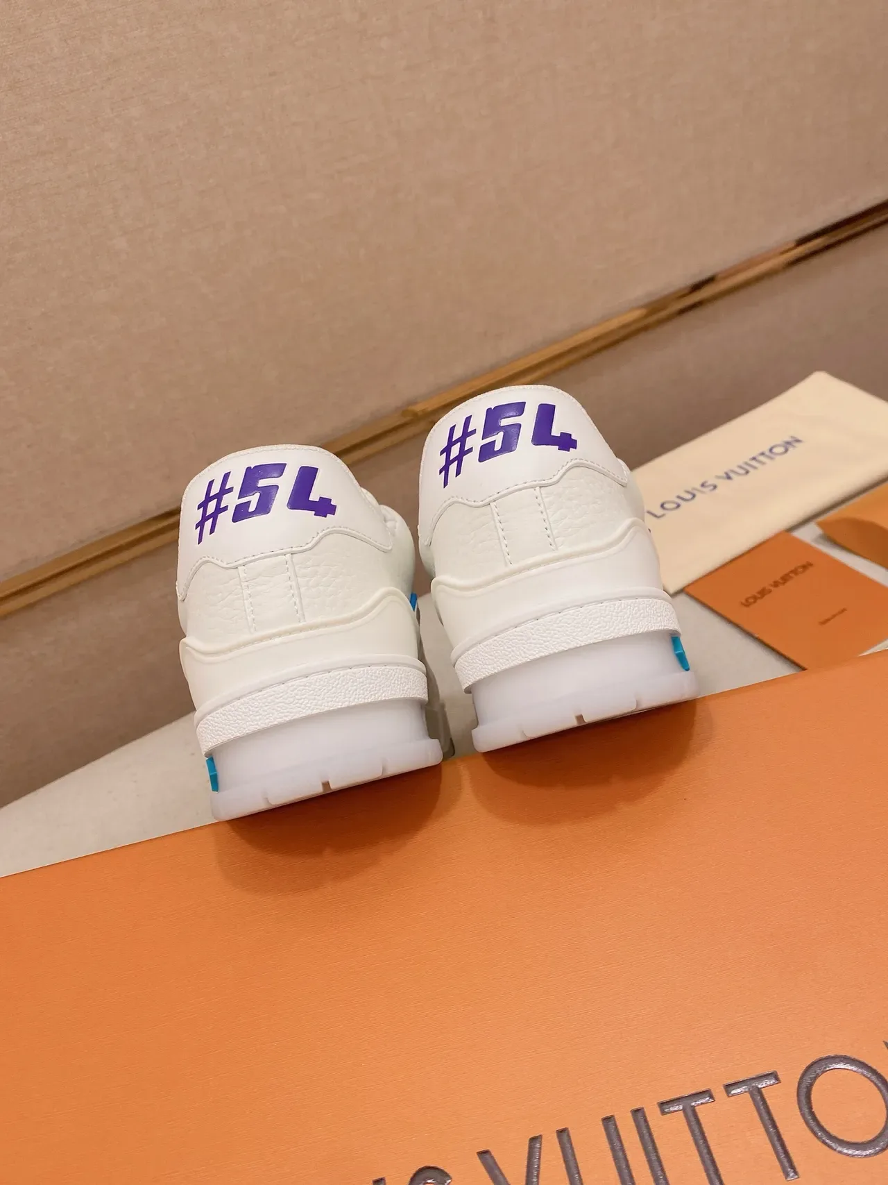 Louis Vuitton LV Trainer White Blue Monogram Leather Upper Dual-Tone Piping Lifestyle Sneakers 4