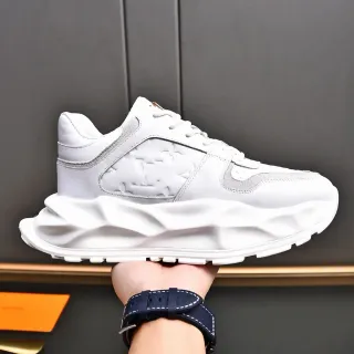 Louis Vuitton LV Trainer White Gray Monogram-Embossed Leather Sculpted Sole Chunky Sneakers