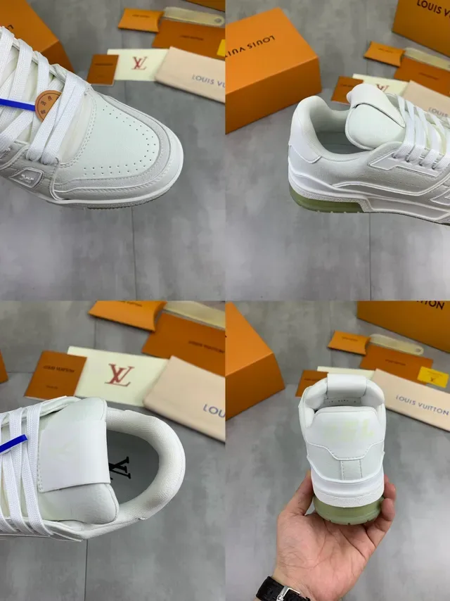 Louis Vuitton LV Trainer সাদা সবুজ স্তরযুক্ত চামড়া নির্মাণ জ্যামিতিক পাশ প্যানেল লাইফস্টাইল স্নিকার্স 2