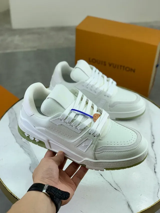 Louis Vuitton LV Trainer সাদা সবুজ স্তরযুক্ত চামড়া নির্মাণ জ্যামিতিক পাশ প্যানেল লাইফস্টাইল স্নিকার্স 4