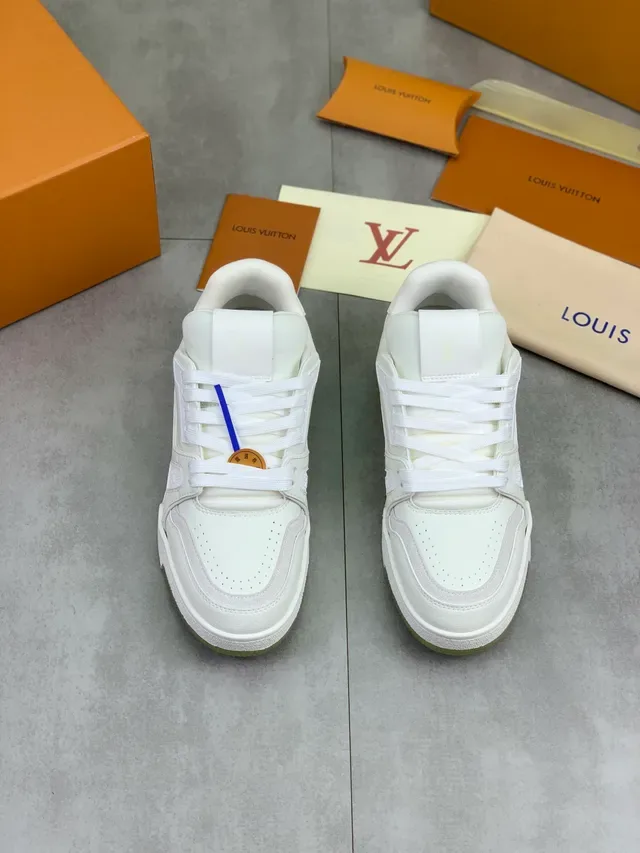 Louis Vuitton LV Trainer সাদা সবুজ স্তরযুক্ত চামড়া নির্মাণ জ্যামিতিক পাশ প্যানেল লাইফস্টাইল স্নিকার্স 5