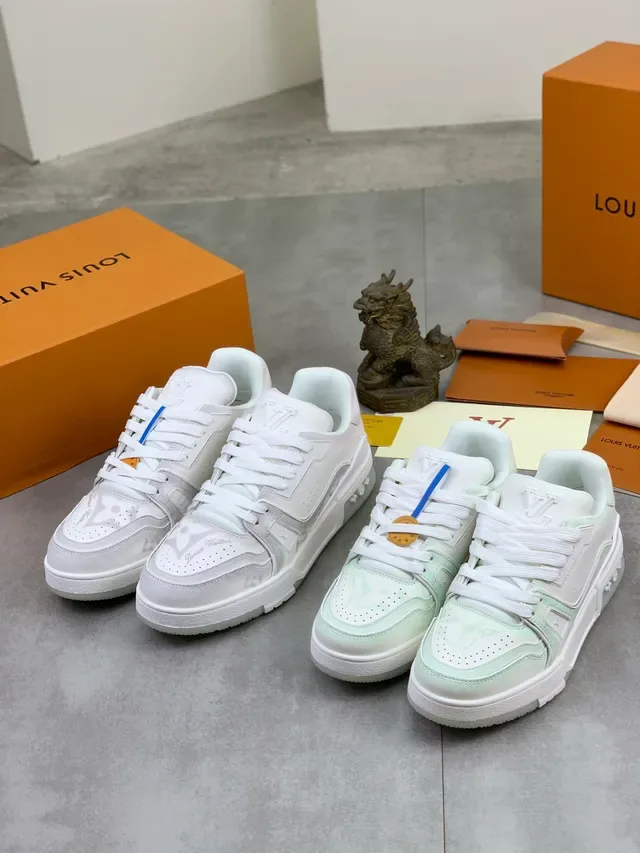 Louis Vuitton LV Trainer Sneakers Lifestyle Blanc Vert Tige Matériau Mixte à Couches Semelle Sculptée 2