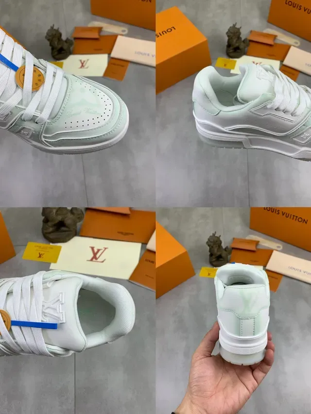 Louis Vuitton LV Trainer Sneakers Lifestyle Blanc Vert Tige Matériau Mixte à Couches Semelle Sculptée 3