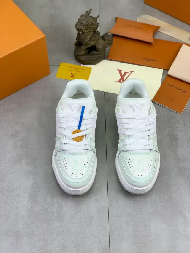 Louis Vuitton LV Trainer Sneakers Lifestyle Blanc Vert Tige Matériau Mixte à Couches Semelle Sculptée 5