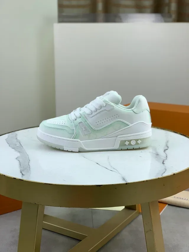 Louis Vuitton LV Trainer Sneakers Lifestyle Blanc Vert Tige Matériau Mixte à Couches Semelle Sculptée 6