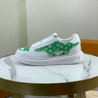 Louis Vuitton LV Trainer Branco Verde Low-Top Monogram Canvas Panel Lifestyle Sneakers