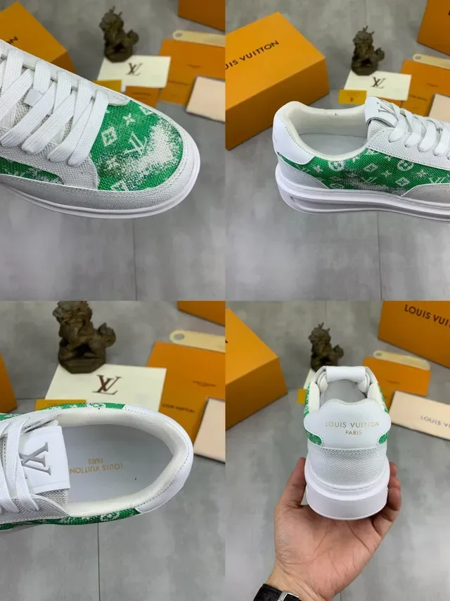 Louis Vuitton LV Trainer White Green Low-Top Monogram Canvas Panel Lifestyle Sneakers 2