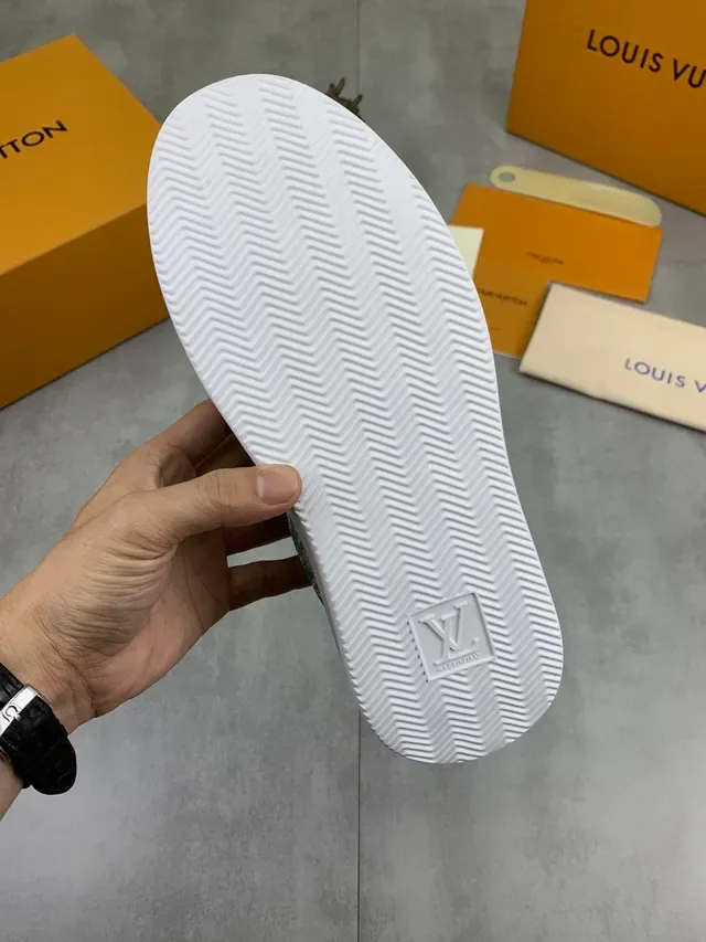 Louis Vuitton LV Trainer White Green Low-Top Monogram Canvas Panel Lifestyle Sneakers 3