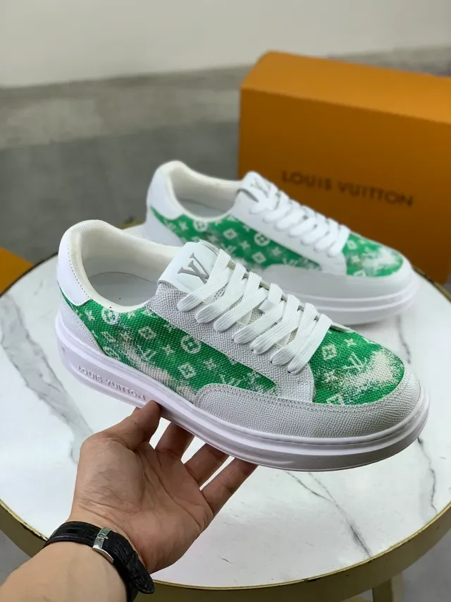 Louis Vuitton LV Trainer White Green Low-Top Monogram Canvas Panel Lifestyle Sneakers 4