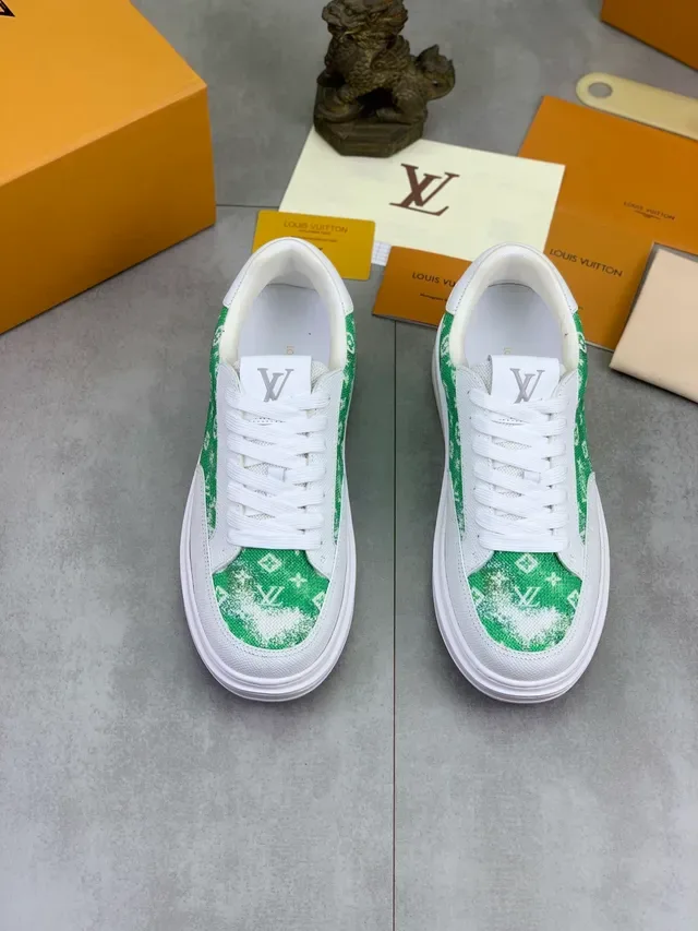 Louis Vuitton LV Trainer White Green Low-Top Monogram Canvas Panel Lifestyle Sneakers 5