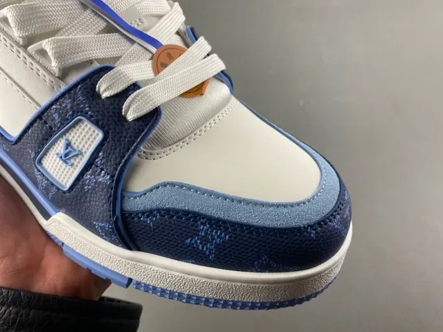 Louis Vuitton LV Trainer White Navy Monogrammed Panels Leather Upper Lifestyle Sneakers 2
