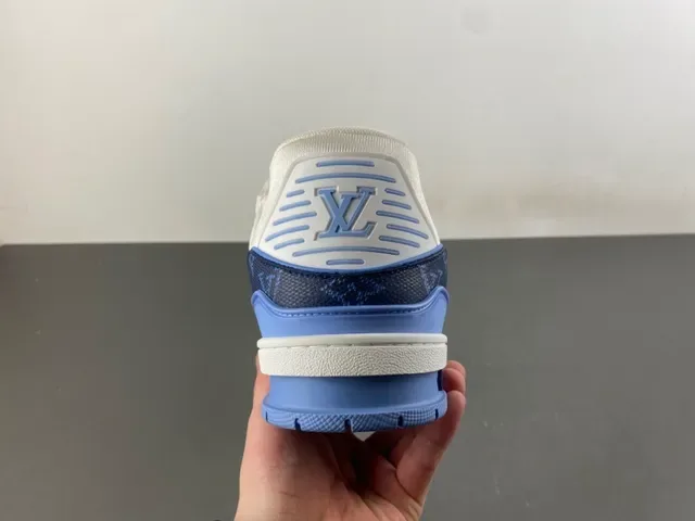Louis Vuitton LV Trainer White Navy Monogrammed Panels Leather Upper Lifestyle Sneakers 4