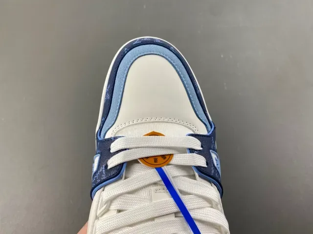 Louis Vuitton LV Trainer White Navy Monogrammed Panels Leather Upper Lifestyle Sneakers 5
