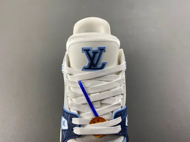 Louis Vuitton LV Trainer White Navy Monogrammed Panels Leather Upper Lifestyle Sneakers 6