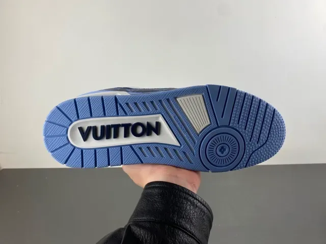 Louis Vuitton LV Trainer White Navy Monogrammed Panels Leather Upper Lifestyle Sneakers 9