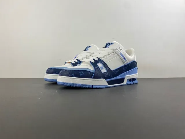 Louis Vuitton LV Trainer White Navy Monogrammed Panels Leather Upper Lifestyle Sneakers 10