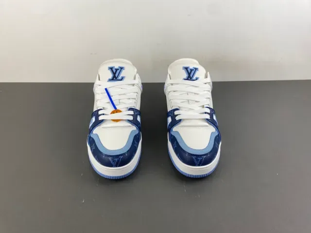 Louis Vuitton LV Trainer White Navy Monogrammed Panels Leather Upper Lifestyle Sneakers 11