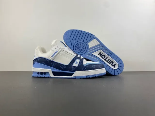 Louis Vuitton LV Trainer White Navy Monogrammed Panels Leather Upper Lifestyle Sneakers 12