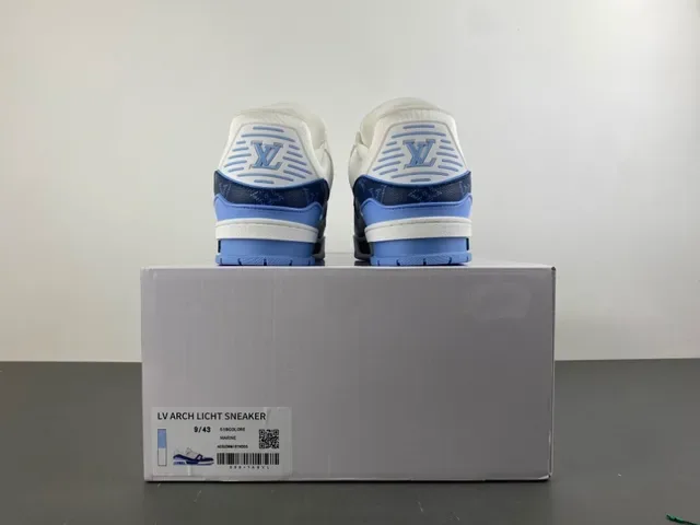 Louis Vuitton LV Trainer White Navy Monogrammed Panels Leather Upper Lifestyle Sneakers 17