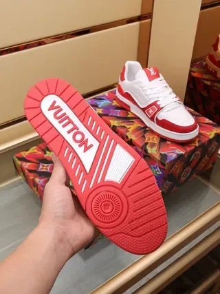 Louis Vuitton LV Trainer White Red Monogram-Print Leather Color Blocking Lifestyle Sneakers 6