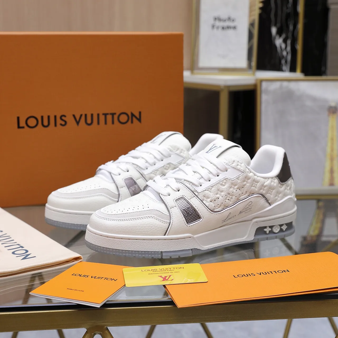 Louis Vuitton LV Trainer White Silver Monogram-Embossed Leather Layered Midsole Lifestyle Sneakers 2
