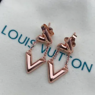 Louis Vuitton LV Volt ذهب وردي سلسلة هندسية معلقة أقراط