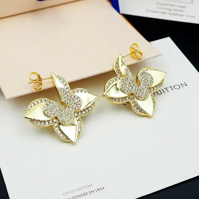 Louis Vuitton Medaillon Fleur-de-Lis Pavé Gold-Tone Earrings 6
