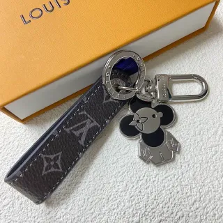 Louis Vuitton Mickey Mouse Charm Keychain Black Silver Monogrammed Leather Metal Crossbody Bag