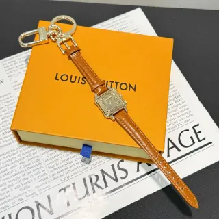 Louis Vuitton Miniature Watch Keychain Tan Leather Gold-Tone Jewelry