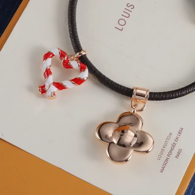Louis Vuitton Monogram Braided Leather Flower and Heart Charm Bracelets 2