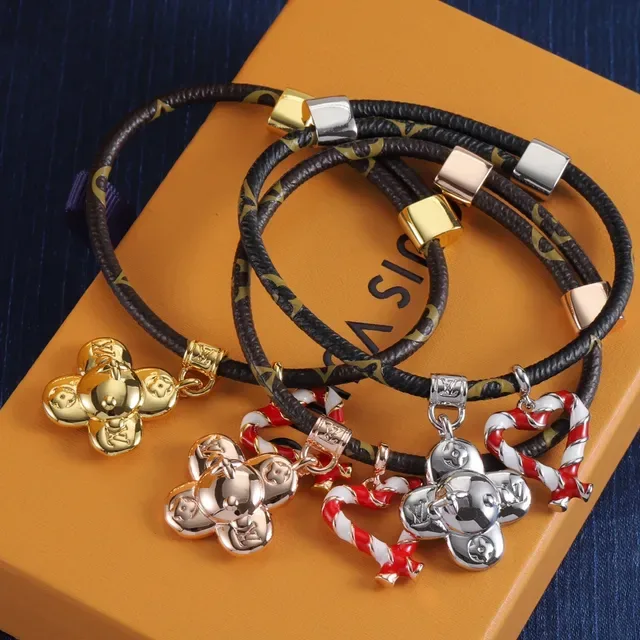 Louis Vuitton Monogram Braided Leather Flower and Heart Charm Bracelets 6