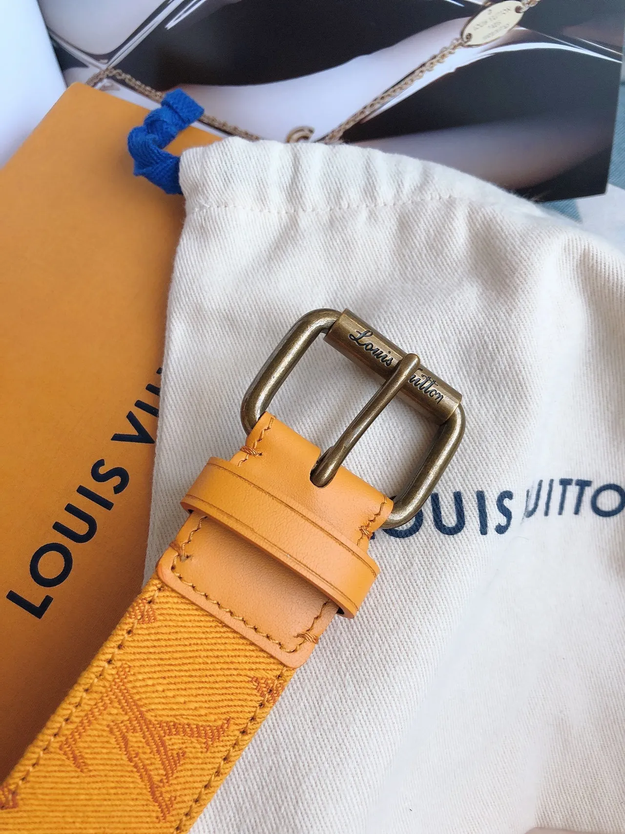Louis Vuitton Monogram Canvas पीला चमड़ा बेल्ट 7