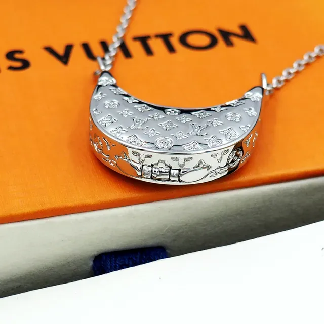 Louis Vuitton Monogram Crescent Pendant Silver Chain Necklace 3