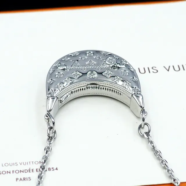 Louis Vuitton Monogram Crescent Pendant Silver Chain Necklace 6