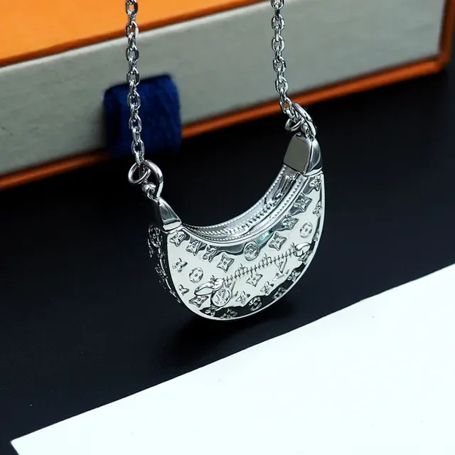Louis Vuitton Monogram Crescent Pendant Silver Chain Necklace 8