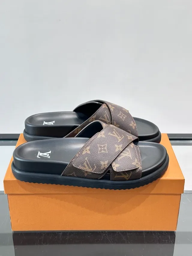 Louis Vuitton Monogram Double-Strap Platform Slippers 9