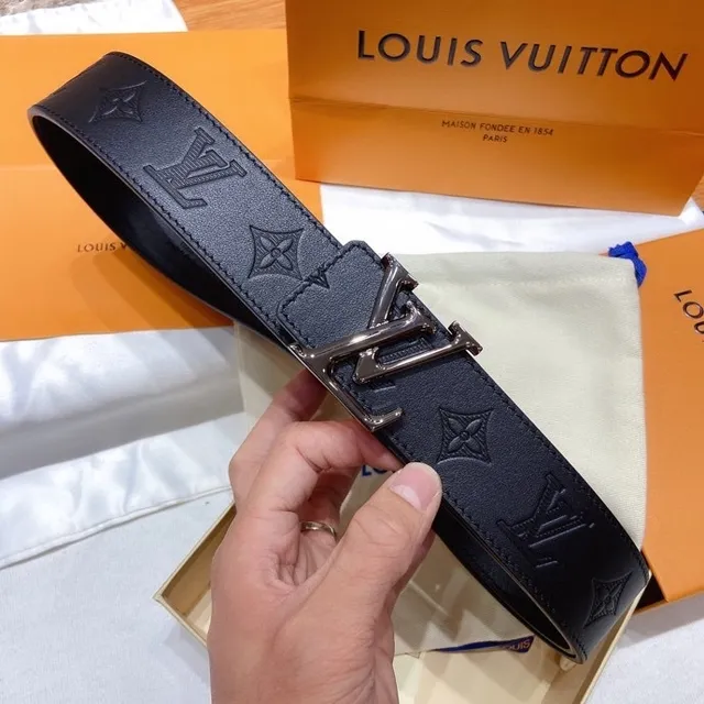 Louis Vuitton Monogram Embossed Navy Leather Belt 3